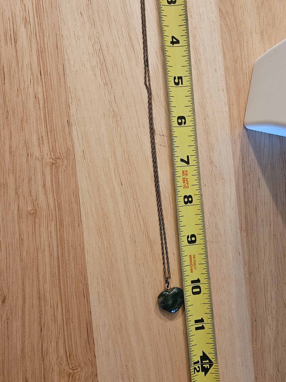 Stone Heart Pendant Necklace in Dark Green with Gold Bail. 2 Sided. - Picture 4 of 5
